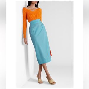 Jacquemus Valerie Cutout Wool Midi Skirt Aqua Blue Size 4